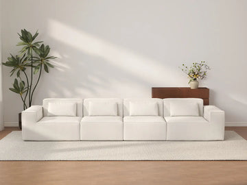 Forma Beige 4-Seater Couch Sectionals | 4-Piece, Cloud Velvet Fabric, Fixed Upholstery