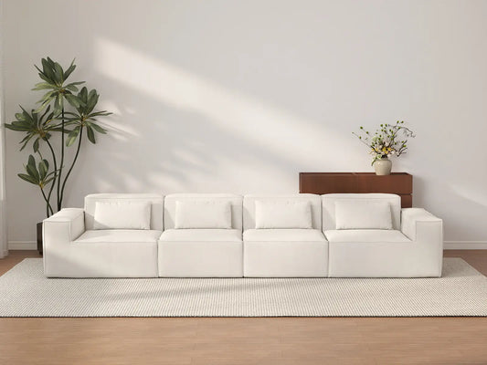 Forma Beige 4-Seater Couch Sectionals | 4-Piece, Cloud Velvet Fabric, Fixed Upholstery