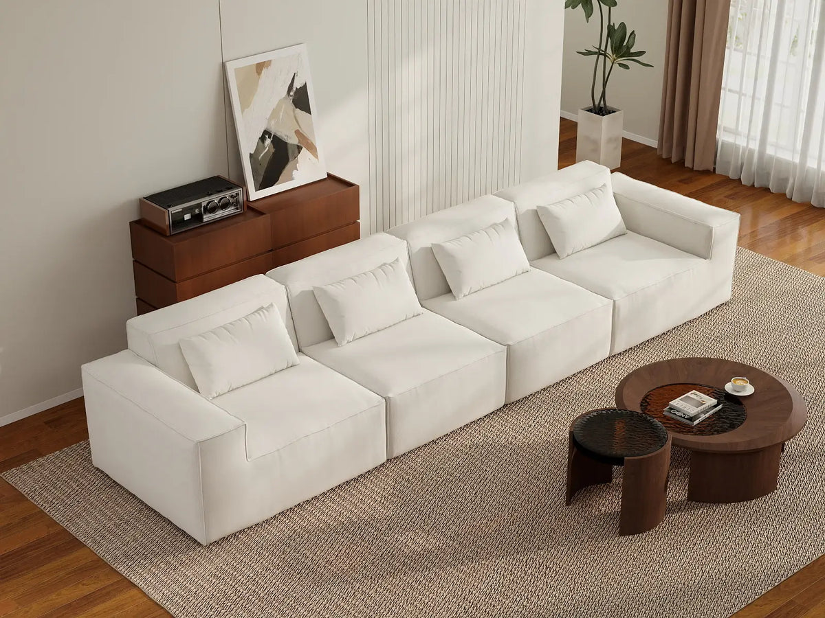 Forma Beige 4-Seater Couch Sectionals | 4-Piece, Cloud Velvet Fabric, Fixed Upholstery