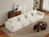 Forma Beige 4-Seater Couch Sectionals | 4-Piece, Cloud Velvet Fabric, Fixed Upholstery