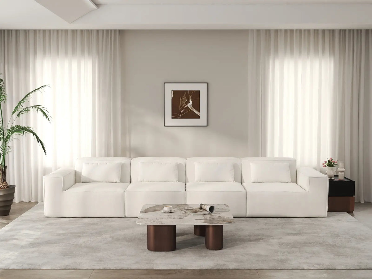 Forma Beige 4-Seater Couch Sectionals | 4-Piece, Cloud Velvet Fabric, Fixed Upholstery