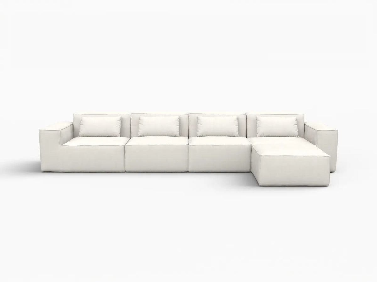 Forma Beige 4-Seater L-Shaped Sectionals | 5-Piece (includes 1 ottoman), Cloud Velvet Fabric, Fixed Upholstery