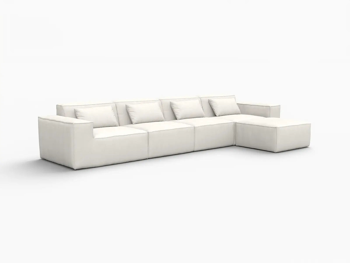 Forma Beige 4-Seater L-Shaped Sectionals | 5-Piece (includes 1 ottoman), Cloud Velvet Fabric, Fixed Upholstery