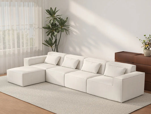 Forma Beige 4-Seater L-Shaped Sectionals | 5-Piece (includes 1 ottoman), Cloud Velvet Fabric, Fixed Upholstery