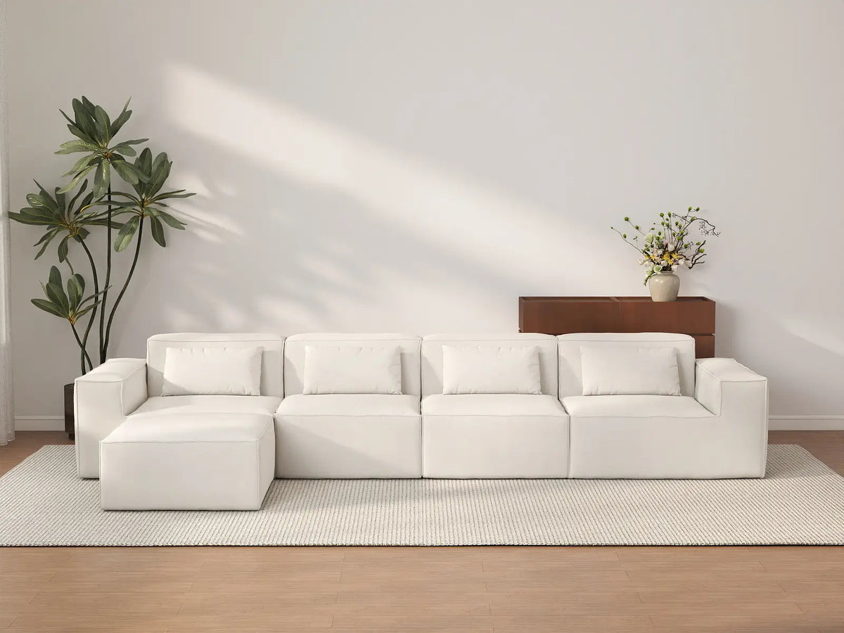 Forma Beige 4-Seater L-Shaped Sectionals | 5-Piece (includes 1 ottoman), Cloud Velvet Fabric, Fixed Upholstery