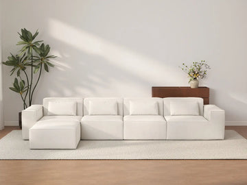 Forma Beige 4-Seater L-Shaped Sectionals | 5-Piece (includes 1 ottoman), Cloud Velvet Fabric, Fixed Upholstery