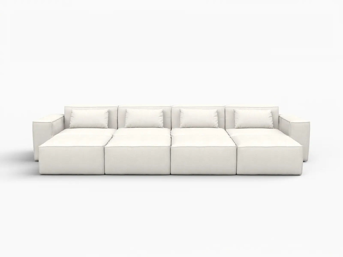 Forma Beige 4-Seater Pit Sectionals | 8-Piece (includes 4 ottomans), Cloud Velvet Fabric, Fixed Upholstery