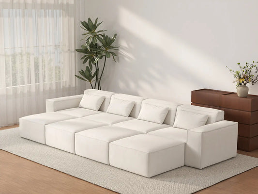 Forma Beige 4-Seater Pit Sectionals | 8-Piece (includes 4 ottomans), Cloud Velvet Fabric, Fixed Upholstery