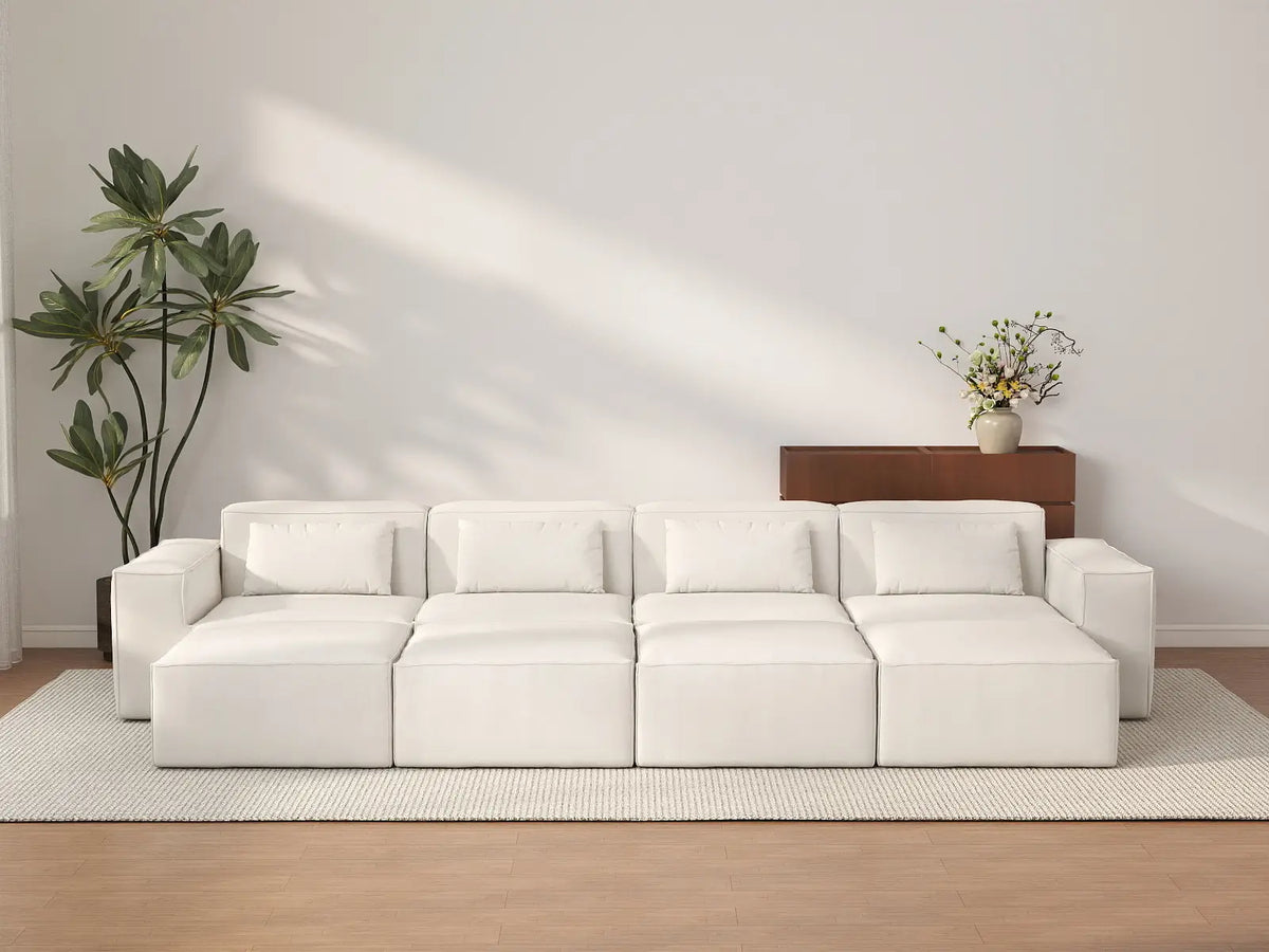 Forma Beige 4-Seater Pit Sectionals | 8-Piece (includes 4 ottomans), Cloud Velvet Fabric, Fixed Upholstery