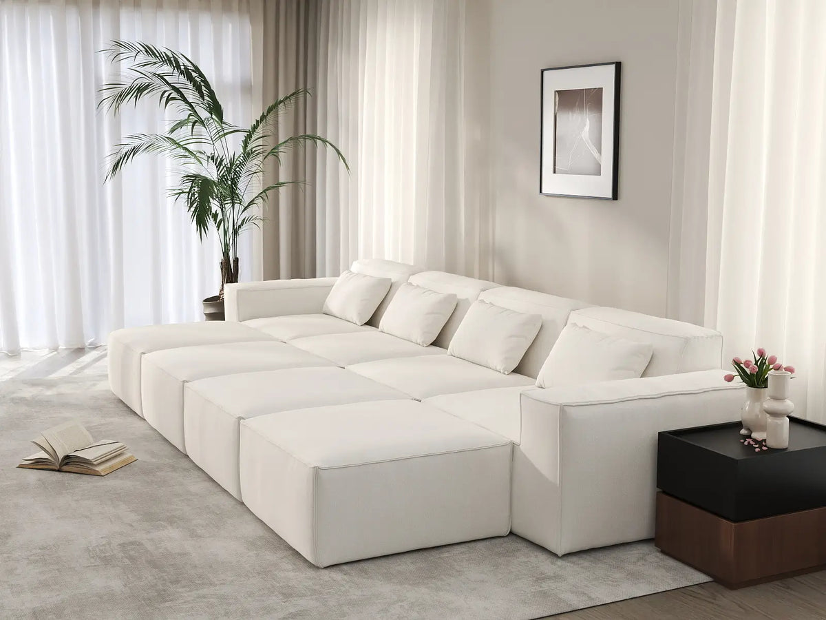 Forma Beige 4-Seater Pit Sectionals | 8-Piece (includes 4 ottomans), Cloud Velvet Fabric, Fixed Upholstery