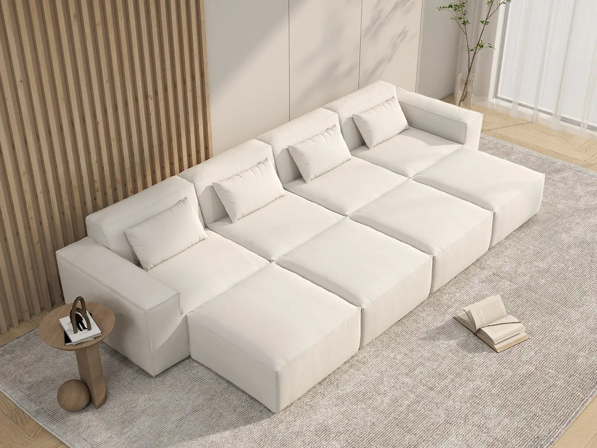 Forma Beige 4-Seater Pit Sectionals | 8-Piece (includes 4 ottomans), Cloud Velvet Fabric, Fixed Upholstery