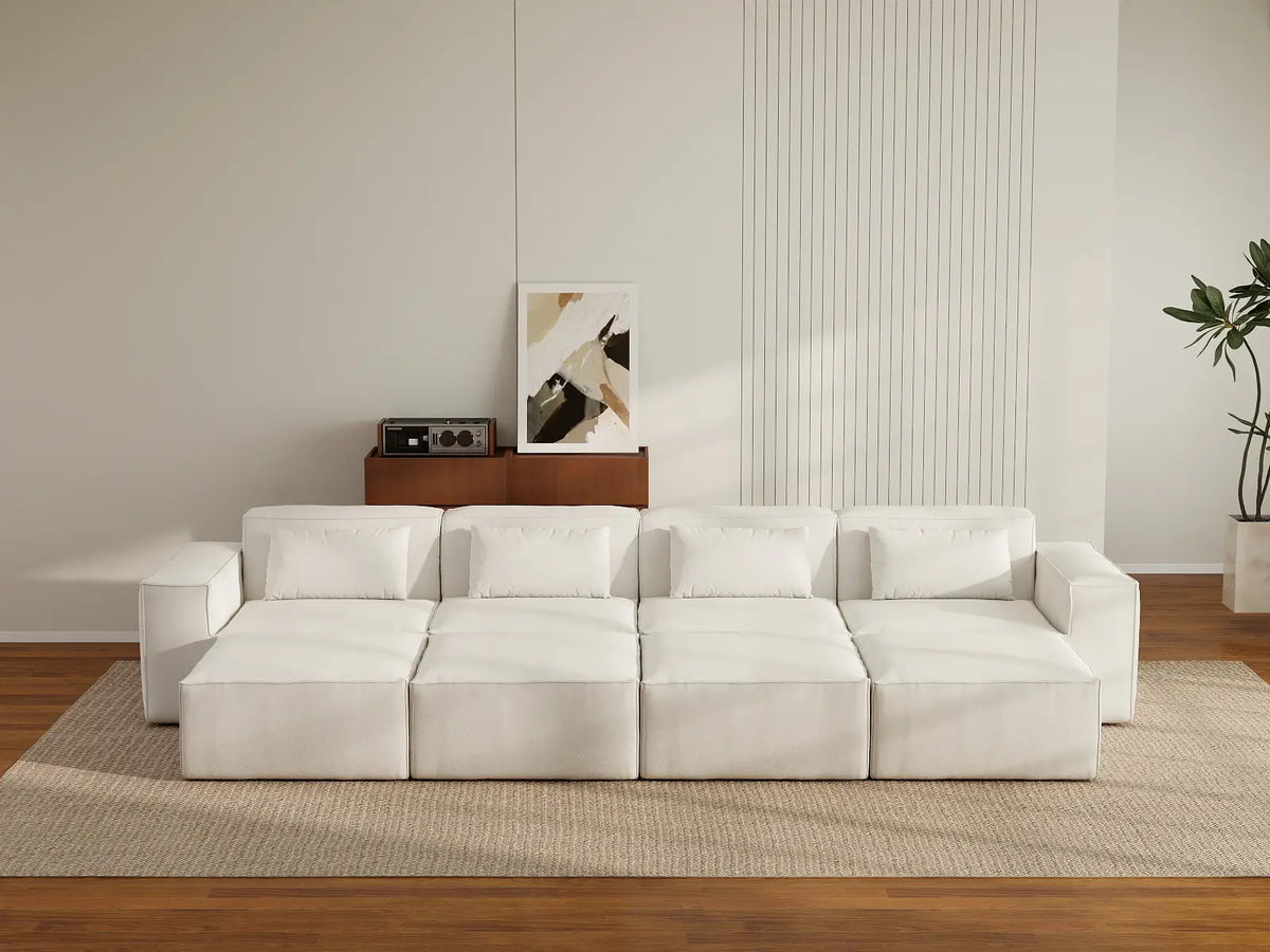 Forma Beige 4-Seater Pit Sectionals | 8-Piece (includes 4 ottomans), Cloud Velvet Fabric, Fixed Upholstery