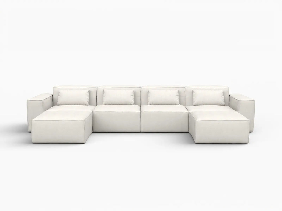 Beige 4-Seater U-Shaped Sectional | 6-Piece (Includes 2 Ottomans), Cloud Velvet Fabric, Fixed Upholstery