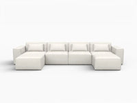 Beige 4-Seater U-Shaped Sectional | 6-Piece (Includes 2 Ottomans), Cloud Velvet Fabric, Fixed Upholstery