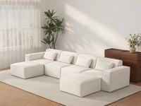 Beige 4-Seater U-Shaped Sectional | 6-Piece (Includes 2 Ottomans), Cloud Velvet Fabric, Fixed Upholstery