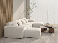 Beige 4-Seater U-Shaped Sectional | 6-Piece (Includes 2 Ottomans), Cloud Velvet Fabric, Fixed Upholstery