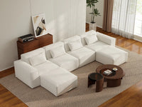 Beige 4-Seater U-Shaped Sectional | 6-Piece (Includes 2 Ottomans), Cloud Velvet Fabric, Fixed Upholstery