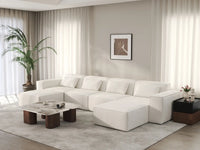 Beige 4-Seater U-Shaped Sectional | 6-Piece (Includes 2 Ottomans), Cloud Velvet Fabric, Fixed Upholstery