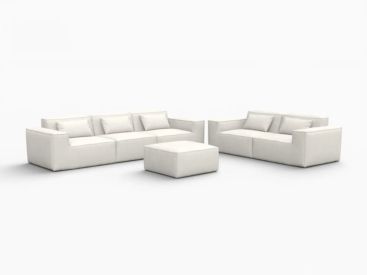 Forma Beige 5-Seater Sofa Sets | 6-Piece (includes 1 ottoman), Cloud Velvet Fabric, Fixed Upholstery