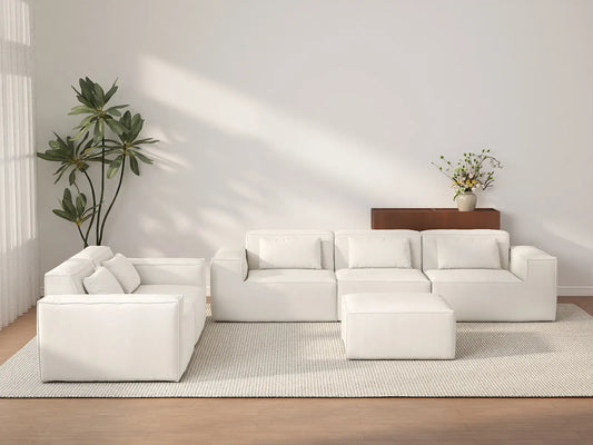 Forma Beige 5-Seater Sofa Sets | 6-Piece (includes 1 ottoman), Cloud Velvet Fabric, Fixed Upholstery