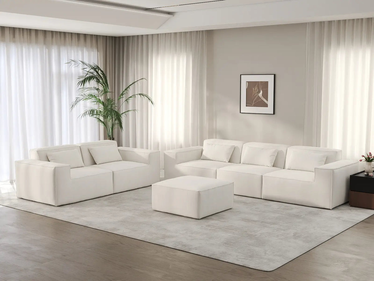 Forma Beige 5-Seater Sofa Sets | 6-Piece (includes 1 ottoman), Cloud Velvet Fabric, Fixed Upholstery