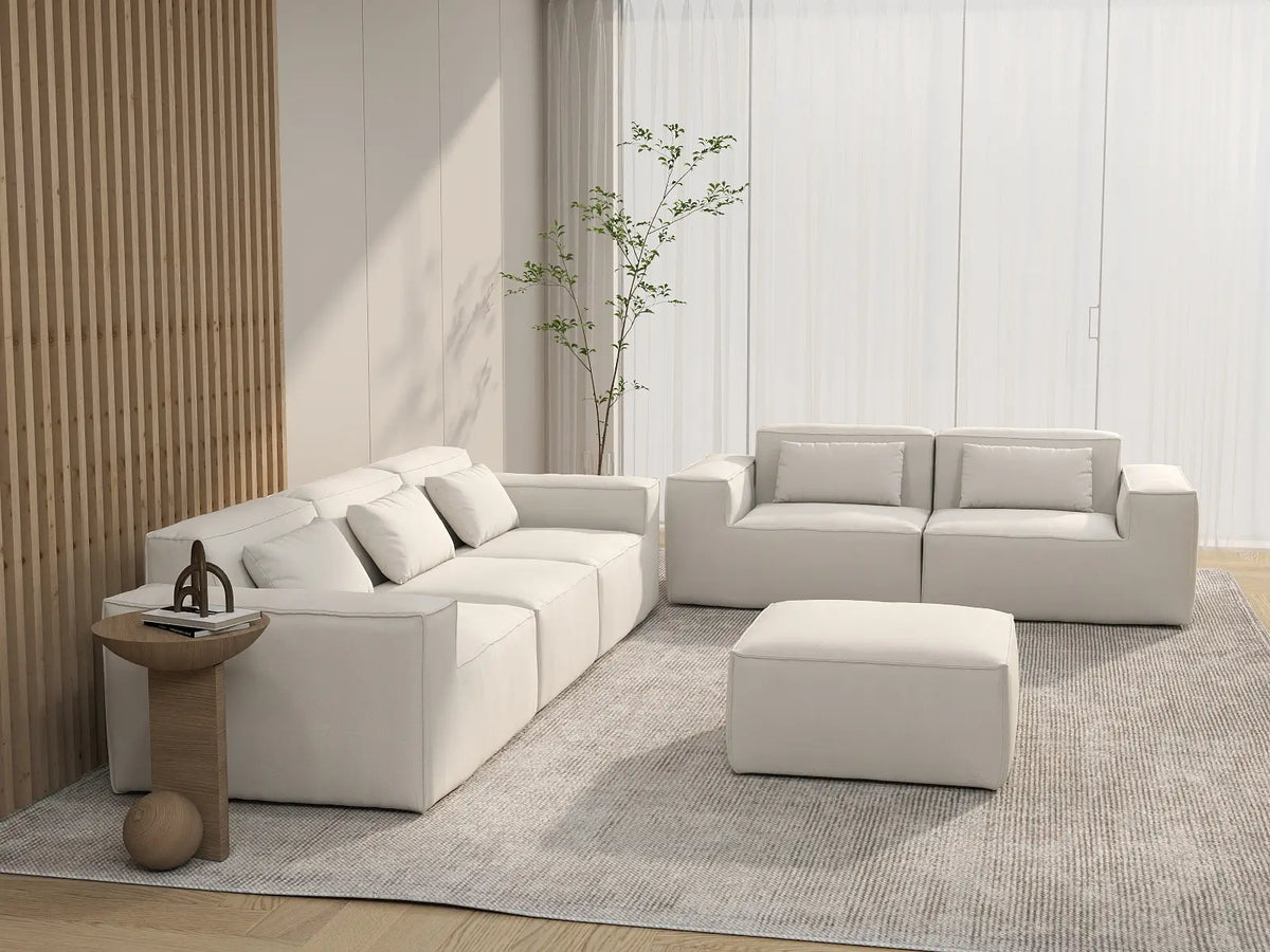 Forma Beige 5-Seater Sofa Sets | 6-Piece (includes 1 ottoman), Cloud Velvet Fabric, Fixed Upholstery