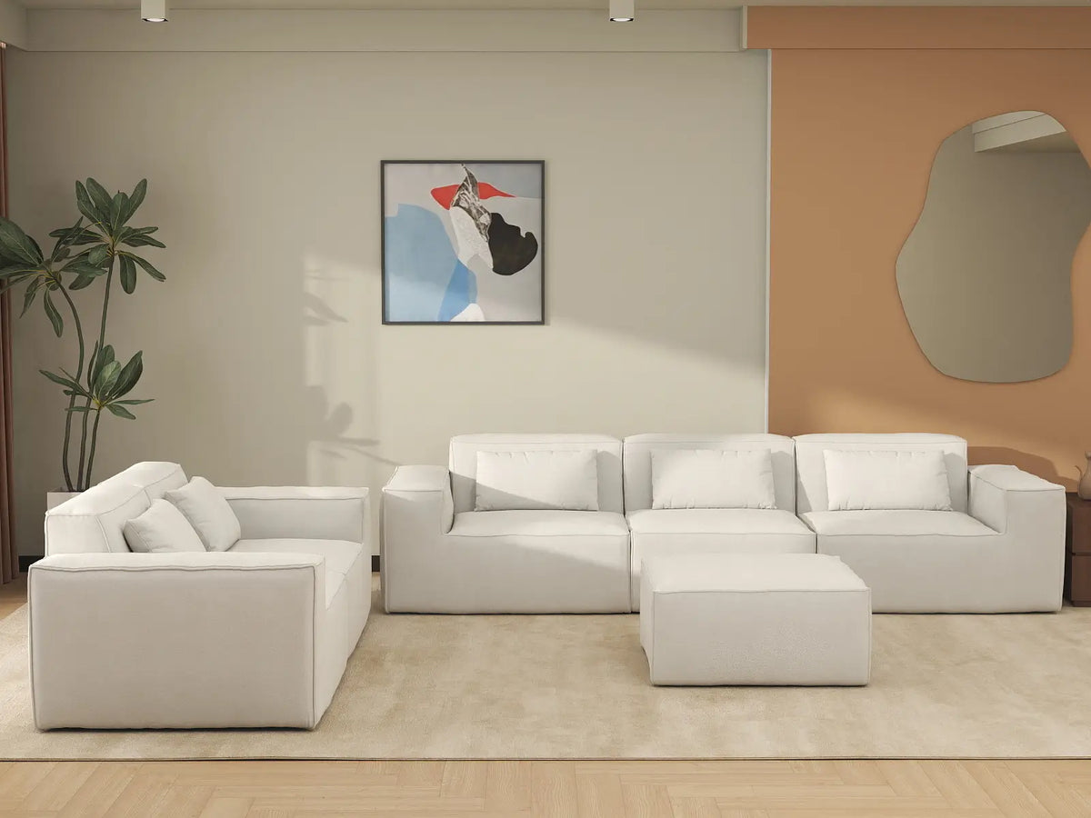 Forma Beige 5-Seater Sofa Sets | 6-Piece (includes 1 ottoman), Cloud Velvet Fabric, Fixed Upholstery