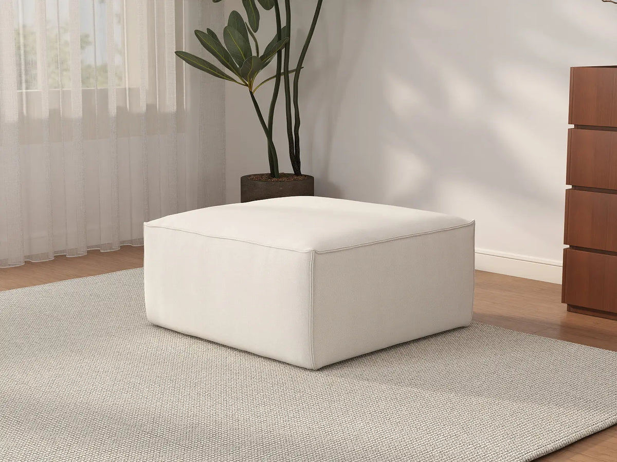 Beige Ottoman | 1-Piece, Cloud Velvet Fabric, Fixed Upholstery