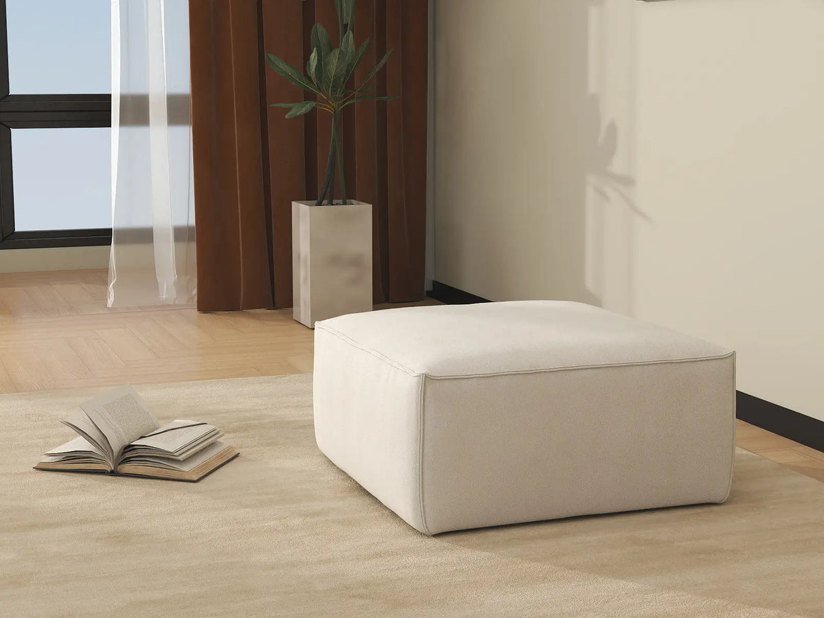 Beige Ottoman | 1-Piece, Cloud Velvet Fabric, Fixed Upholstery