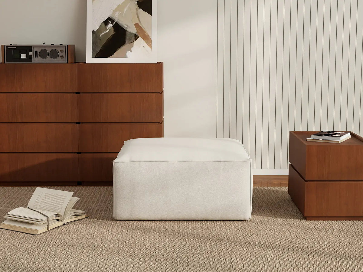 Beige Ottoman | 1-Piece, Cloud Velvet Fabric, Fixed Upholstery