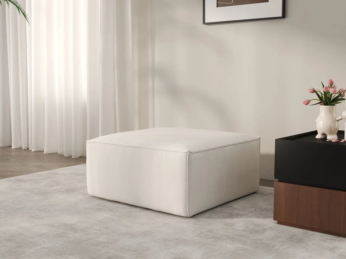 Beige Ottoman | 1-Piece, Cloud Velvet Fabric, Fixed Upholstery