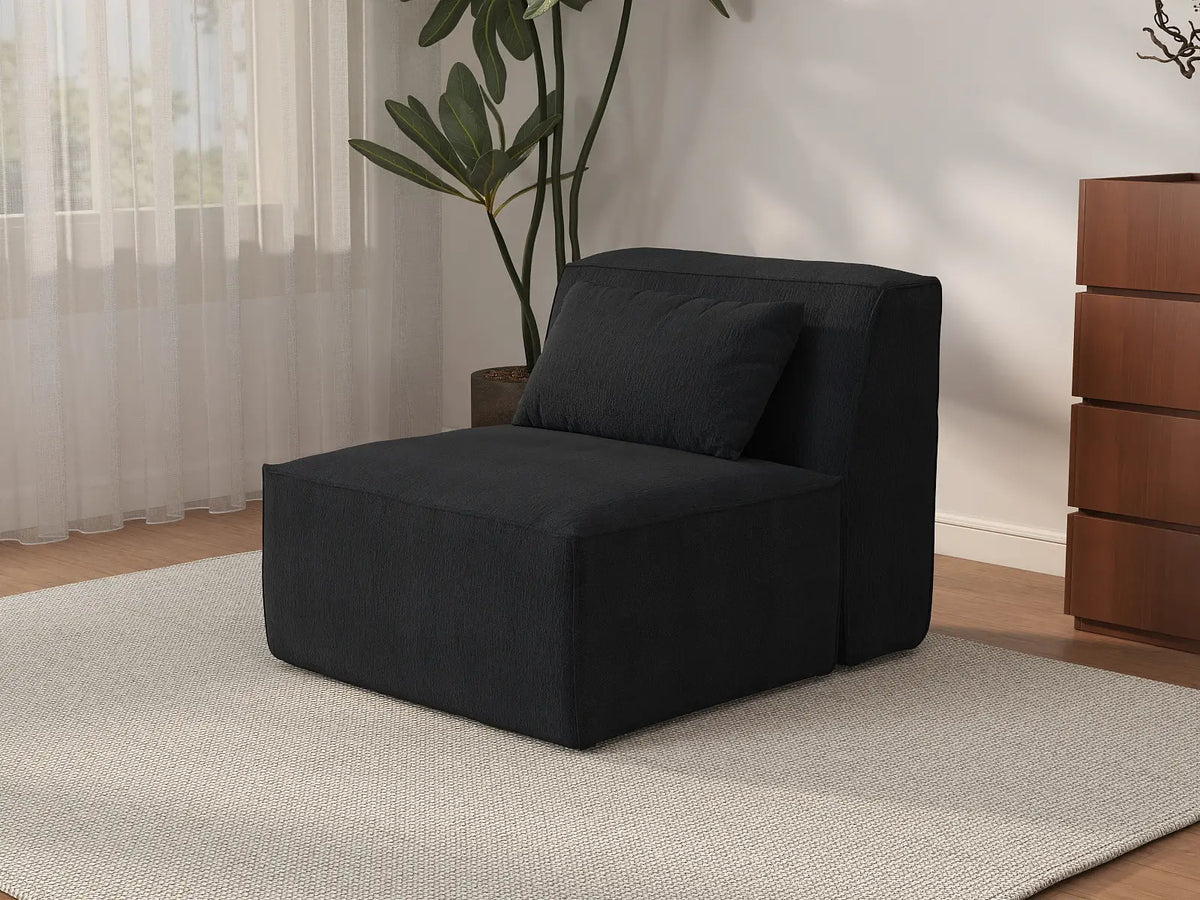 Sofá modular individual Matrix de 1 plaza en color negro | 1 pieza, tela Cloud Velvet, ideal para apartamentos.