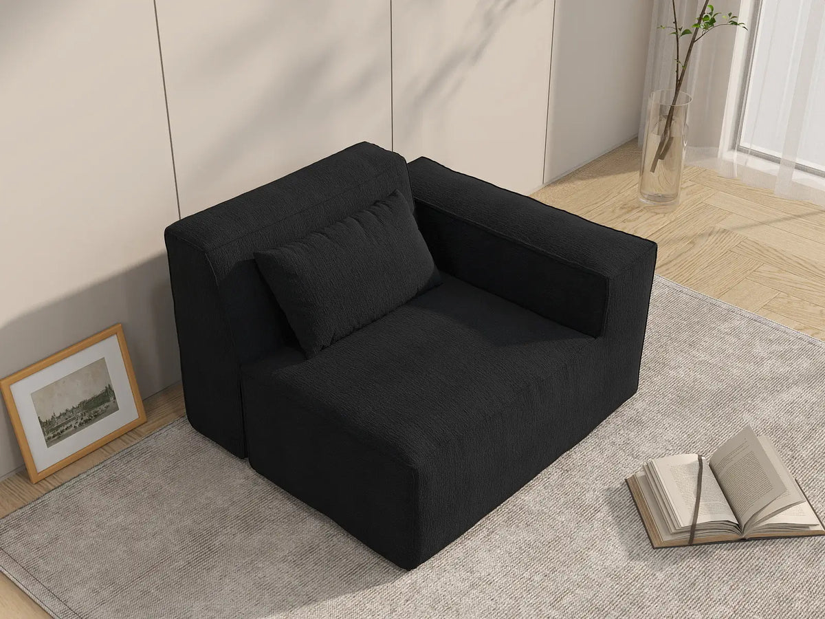 Forma Black 1-Seater Single Sofa | 1-Piece, Cloud Velvet Fabric, Fixed Upholstery