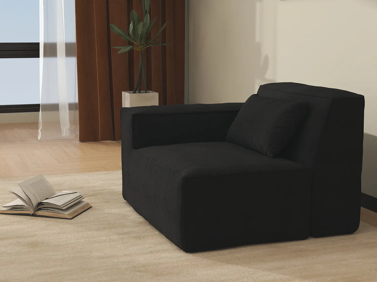 Forma Black 1-Seater Single Sofa | 1-Piece, Cloud Velvet Fabric, Fixed Upholstery