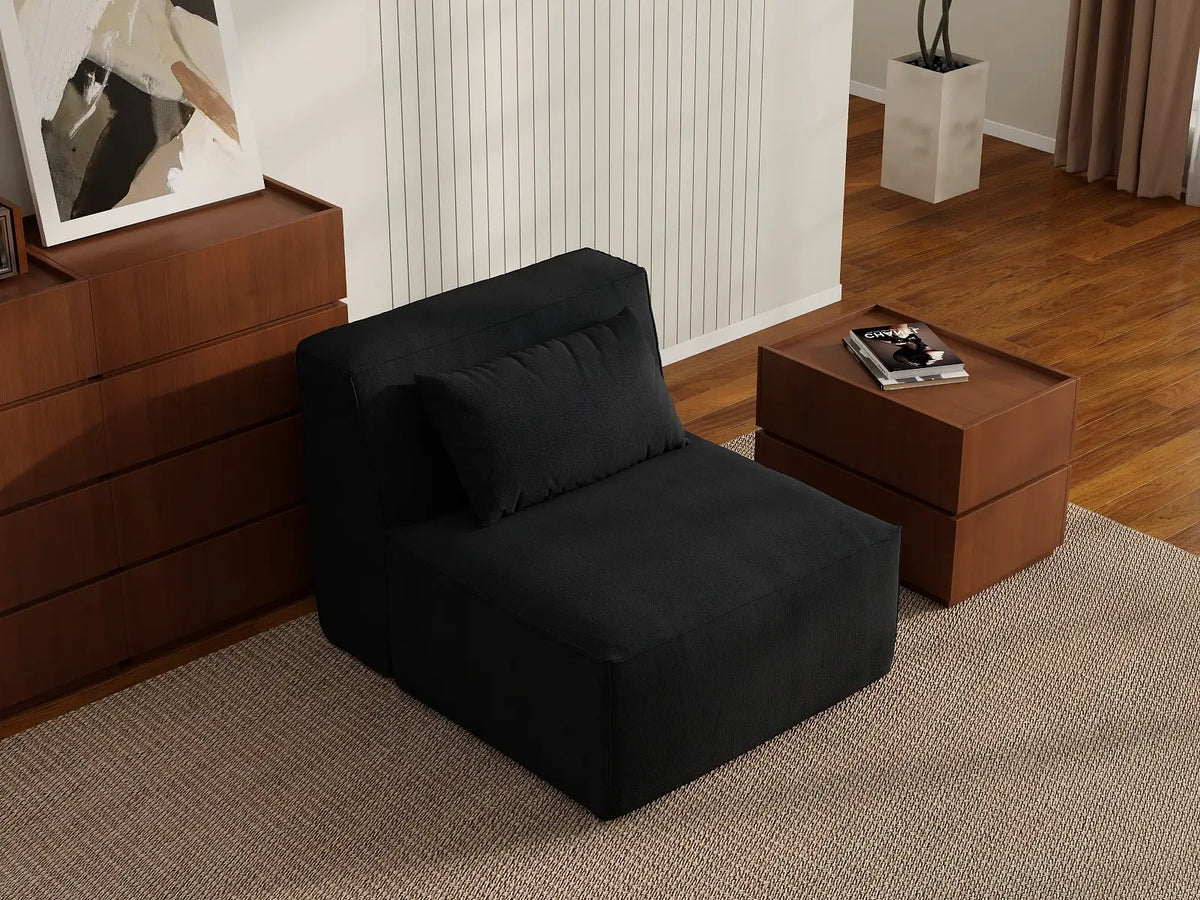 Sofá modular individual Matrix de 1 plaza en color negro | 1 pieza, tela Cloud Velvet, ideal para apartamentos.