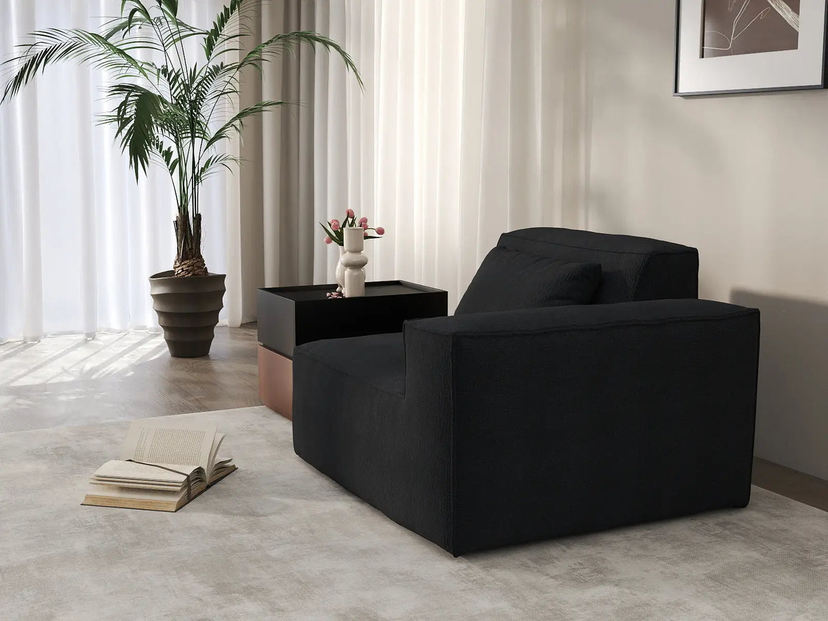 Forma Black 1-Seater Single Sofa | 1-Piece, Cloud Velvet Fabric, Fixed Upholstery