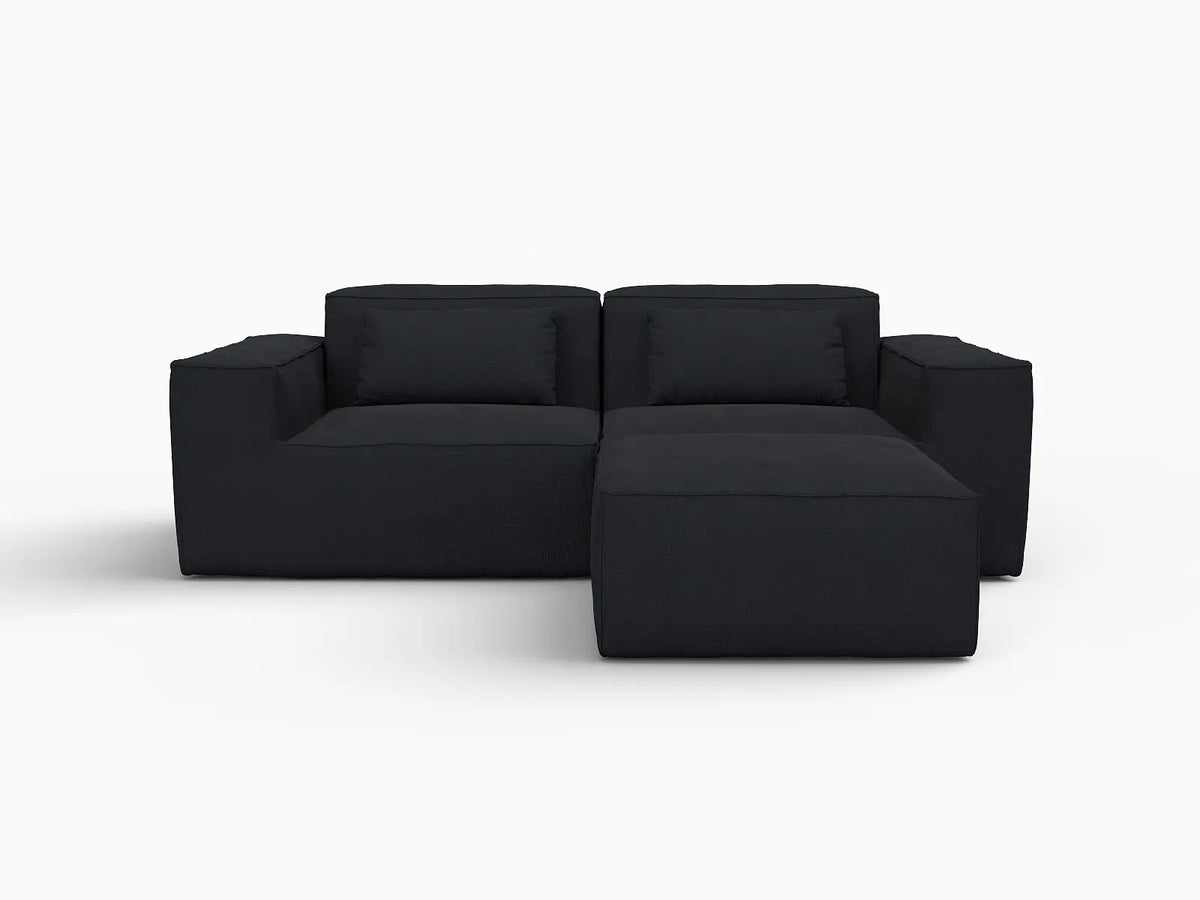 Sofá modular seccional Matrix de 2 plazas con chaise longue, color negro | 3 piezas (incluye 1 otomana), tejido Cloud Velvet, diseño compacto