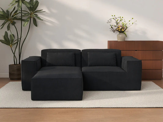 Forma Black 2-Seater Chaise Sectionals | 3-Piece (includes 1 ottoman), Cloud Velvet Fabric, Fixed Upholstery