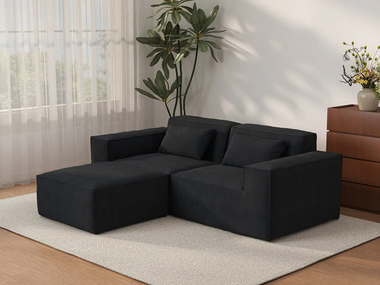 Forma Black 2-Seater Chaise Sectionals | 3-Piece (includes 1 ottoman), Cloud Velvet Fabric, Fixed Upholstery