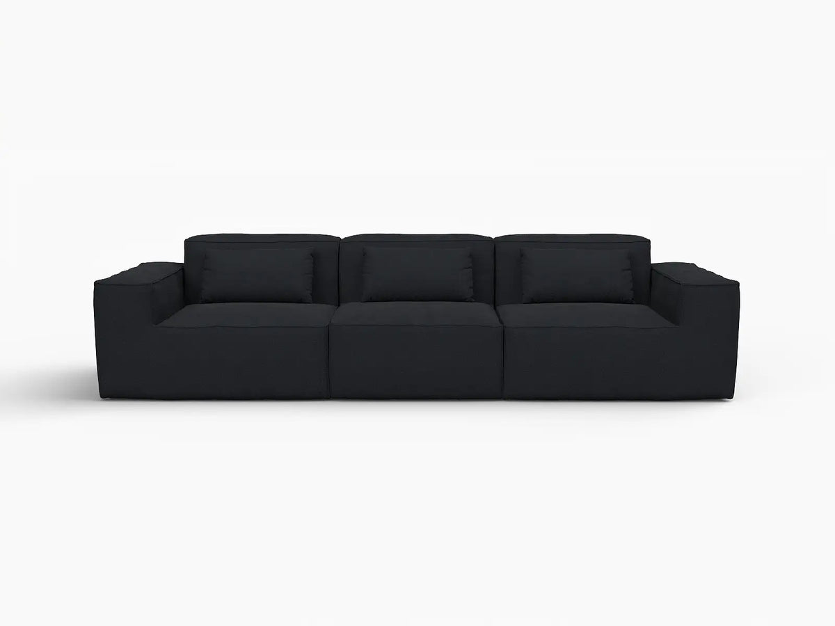 Forma Black 3-Seater Couch Sectionals | 3-Piece, Cloud Velvet Fabric, Fixed Upholstery
