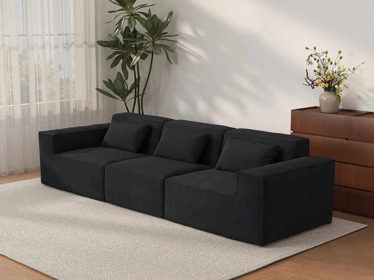 Forma Black 3-Seater Couch Sectionals | 3-Piece, Cloud Velvet Fabric, Fixed Upholstery