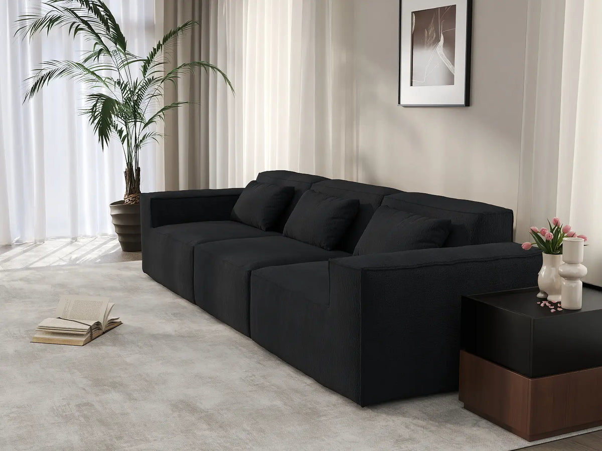 Forma Black 3-Seater Couch Sectionals | 3-Piece, Cloud Velvet Fabric, Fixed Upholstery