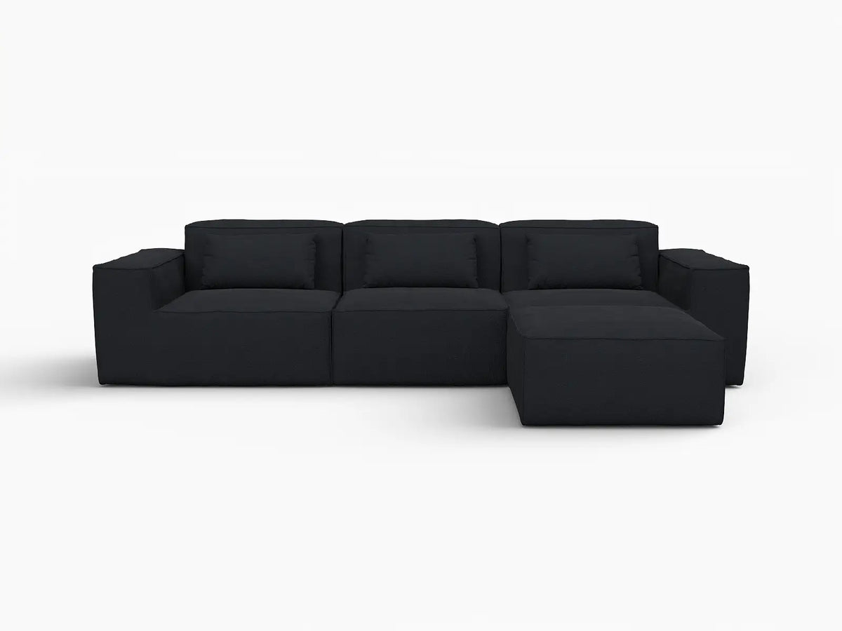 Forma Black 3-Seater L-Shaped Sectionals | 4-Piece (includes 1 ottoman), Cloud Velvet Fabric, Fixed Upholstery