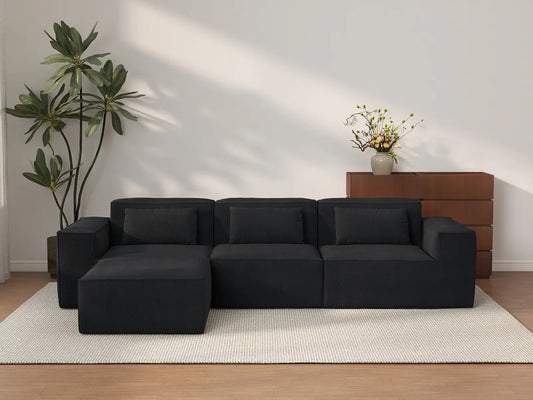 Forma Black 3-Seater L-Shaped Sectionals | 4-Piece (includes 1 ottoman), Cloud Velvet Fabric, Fixed Upholstery