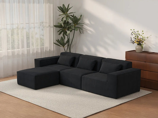 Forma Black 3-Seater L-Shaped Sectionals | 4-Piece (includes 1 ottoman), Cloud Velvet Fabric, Fixed Upholstery