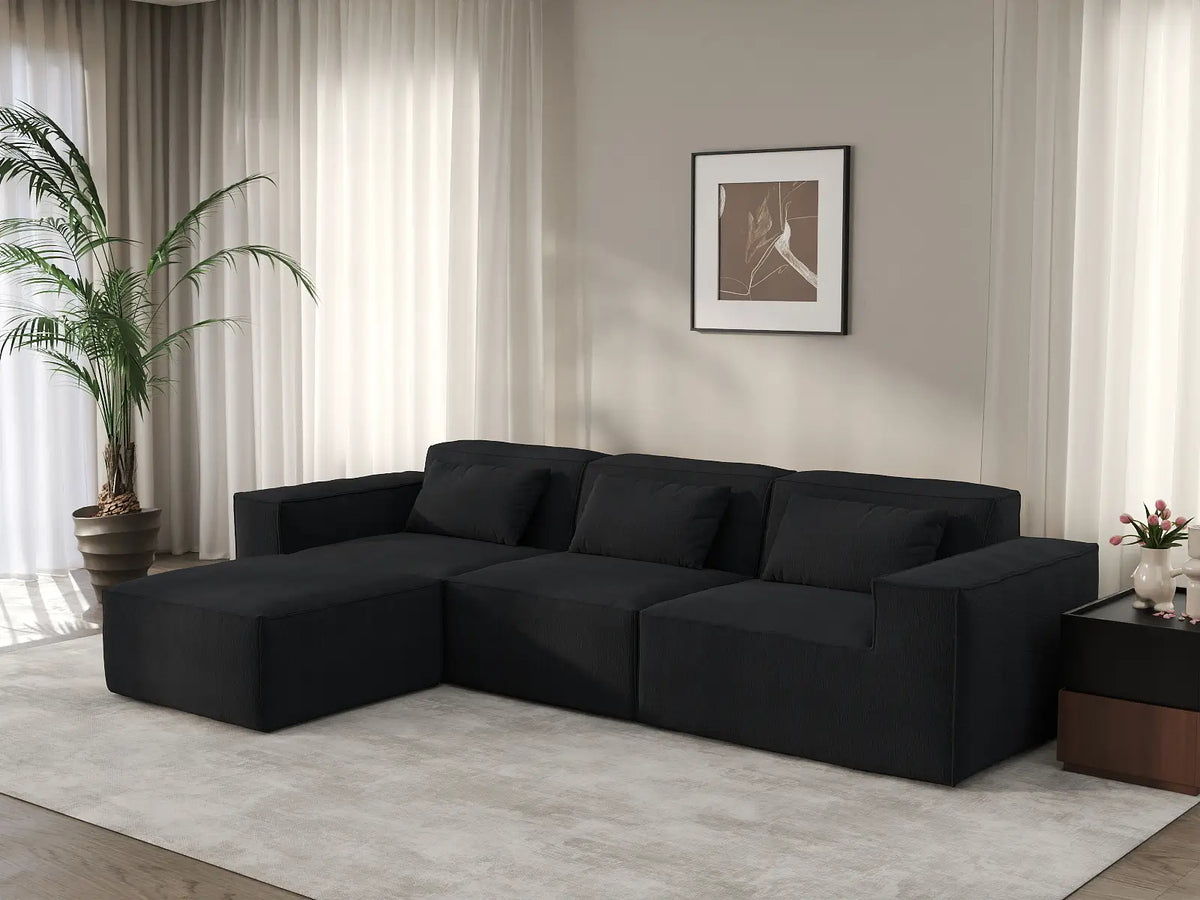 Forma Black 3-Seater L-Shaped Sectionals | 4-Piece (includes 1 ottoman), Cloud Velvet Fabric, Fixed Upholstery