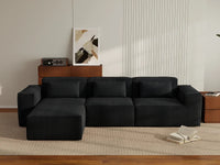 Forma Black 3-Seater L-Shaped Sectionals | 4-Piece (includes 1 ottoman), Cloud Velvet Fabric, Fixed Upholstery