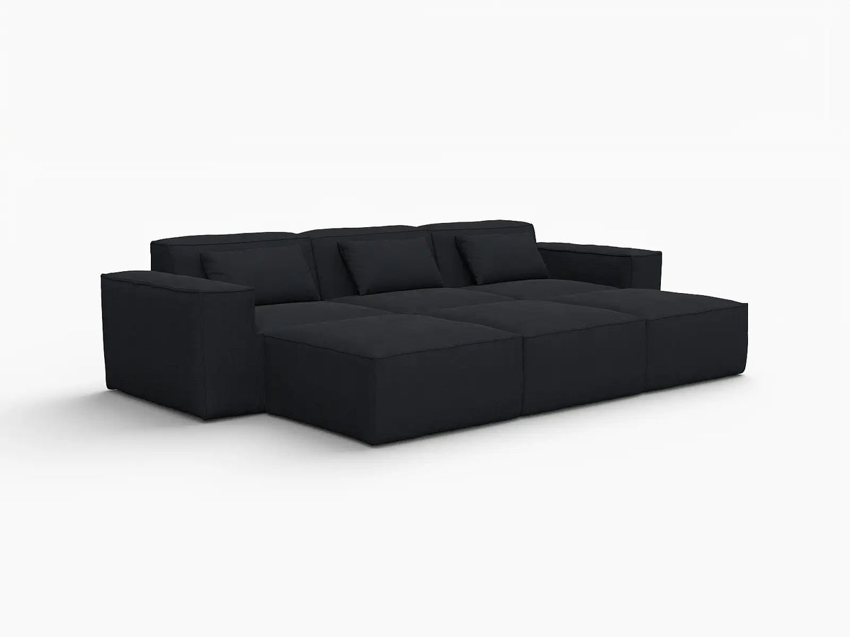 Forma Black 3-Seater Pit Sectionals | 6-Piece (includes 3 ottomans), Cloud Velvet Fabric, Fixed Upholstery
