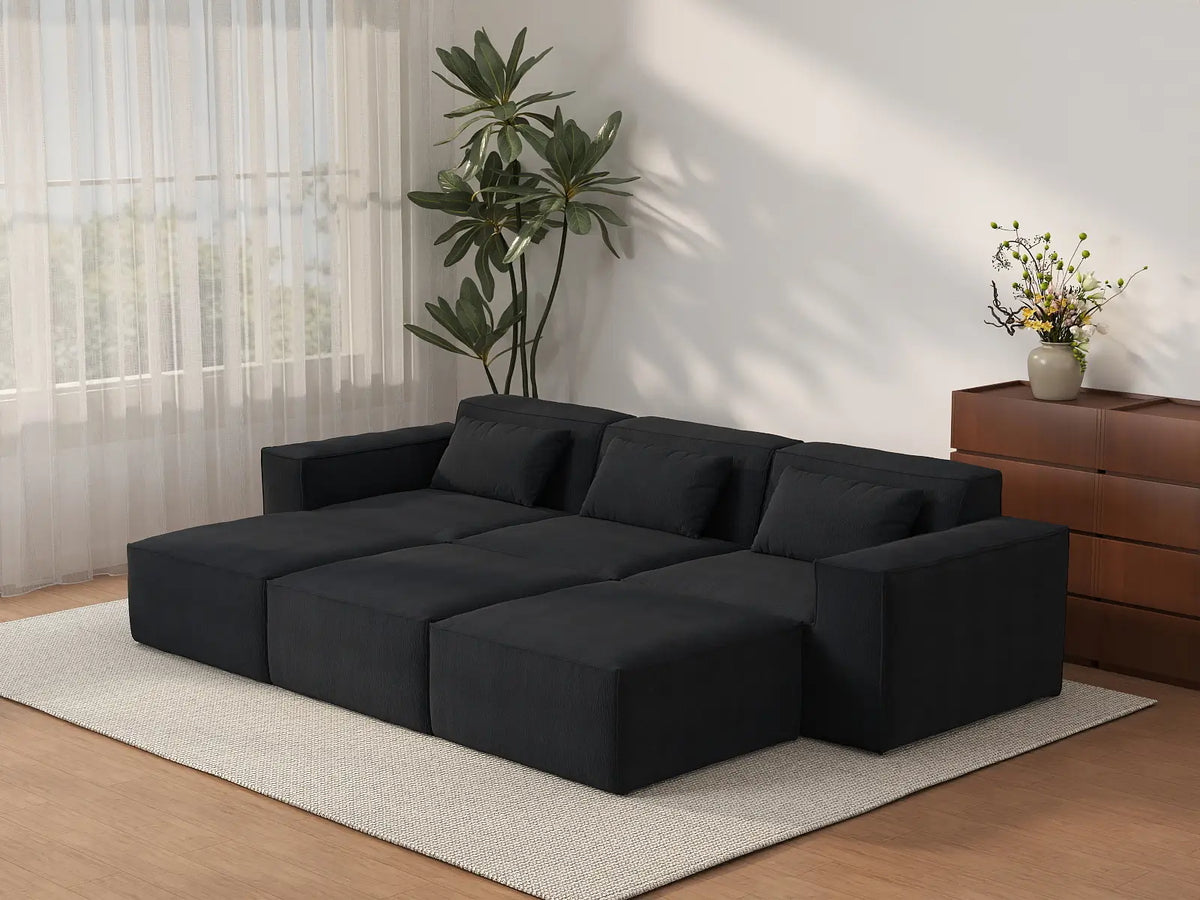 Forma Black 3-Seater Pit Sectionals | 6-Piece (includes 3 ottomans), Cloud Velvet Fabric, Fixed Upholstery