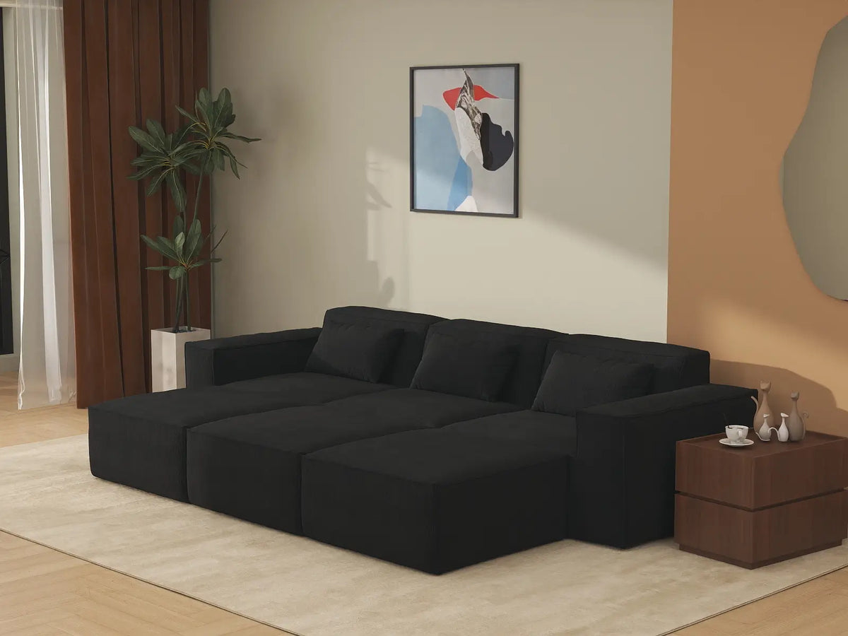 Forma Black 3-Seater Pit Sectionals | 6-Piece (includes 3 ottomans), Cloud Velvet Fabric, Fixed Upholstery